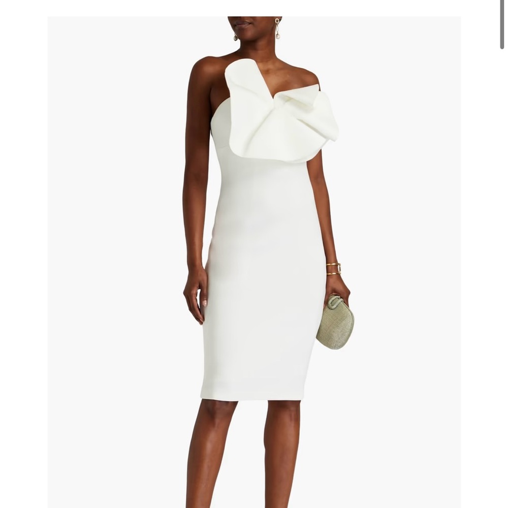 BADGLEY MISCHKA strapless bow embellished dress in white